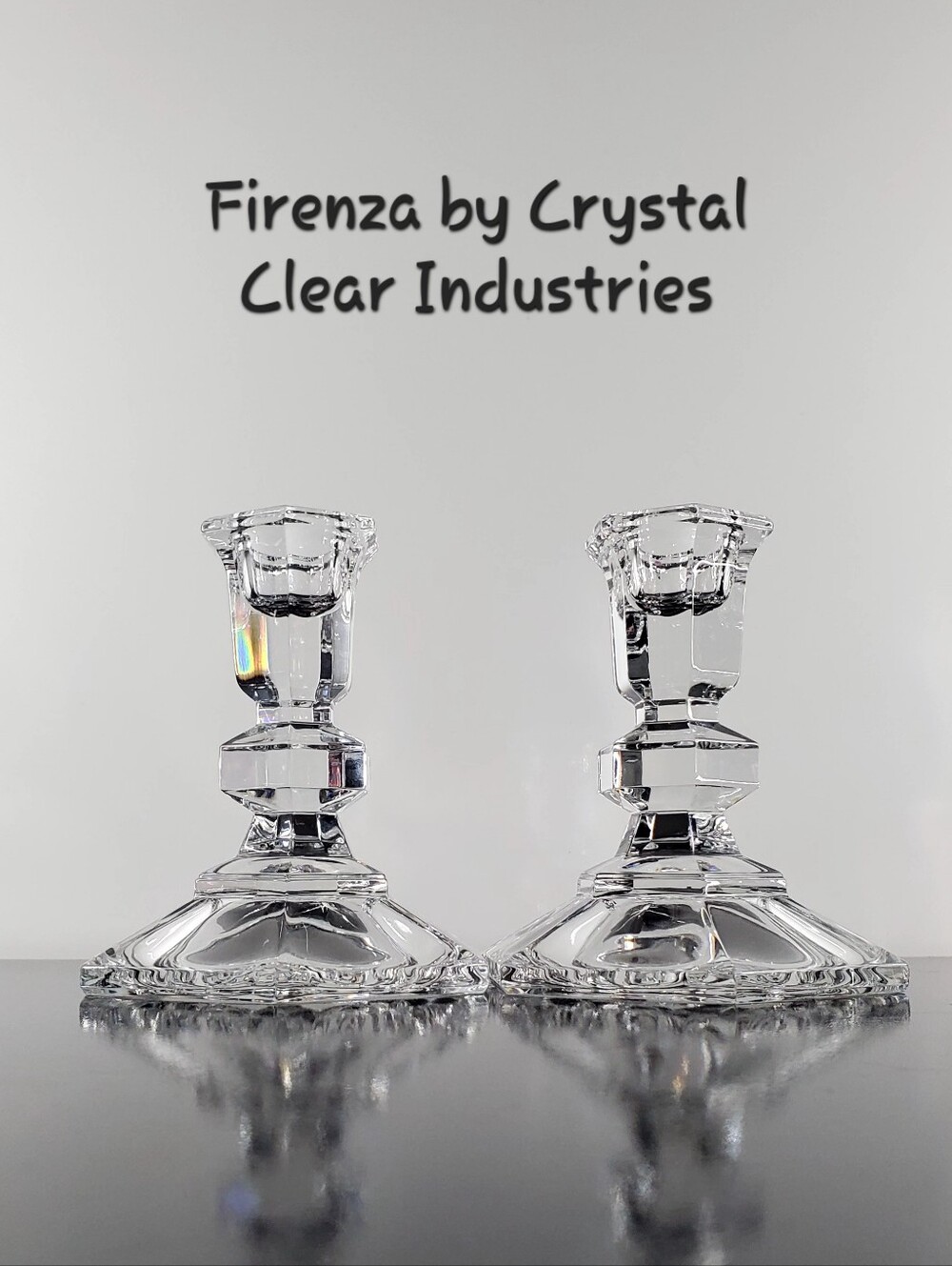 2🕯 Firenza by Crystal Clear Industries 4 1/4" Octagon Classic Candlesticks